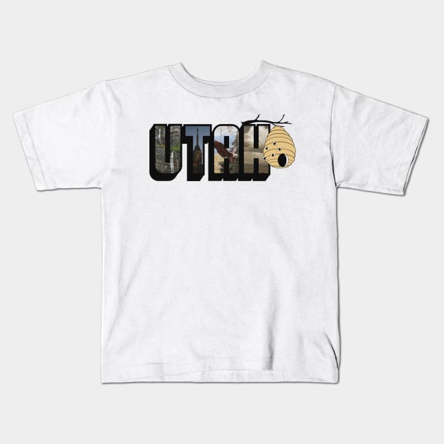 Utah The Beehive State Big Letter Kids T-Shirt by ButterflyInTheAttic